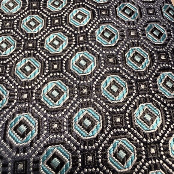 Croft & Barrow Teal Blue Geometric Pattern Tie 100% Polyester Handmade - Picture 5 of 9